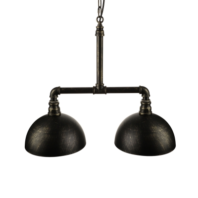 Industrial Dome Shaped Island Light in Black Finish 2 Lights, 25'' Width