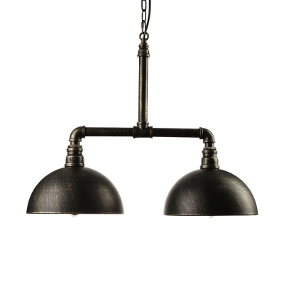 Industrial Dome Shaped Island Light in Black Finish 2 Lights, 25'' Width