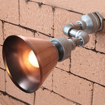 Industrial Pipe Wall Sconce Adjustable with Cone Shade, Green/Red/Antique Copper