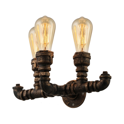 Industrial Pipe Wall Sconce in Bronze/Copper Finish with Edison Bulbs, 3 Lights