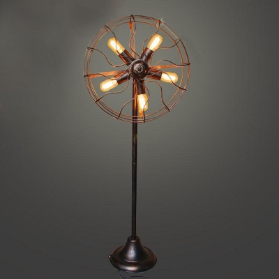Indsutrial Chandelier Floor Lamp with Metal Guard in Rust Finsh
