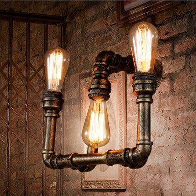 Industrial Bare Edison Bulb Wall Sconce in Bronze Finish, 3 Lights