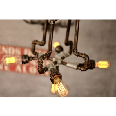Industrial Chandelier with Bare Edison Bulbs in Bronze Finish, 5 Lights 23.6'' Width