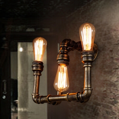 Industrial Bare Edison Bulb Wall Sconce in Bronze Finish, 3 Lights