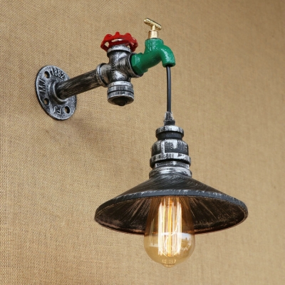 Industrial Tap Wall Sconce with Black Cone Shade, 11'' Height