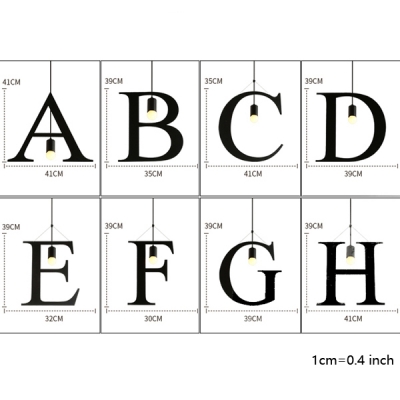 Industrial Alphabet Letter Pendant Light A to Z Metal Lighting in Black