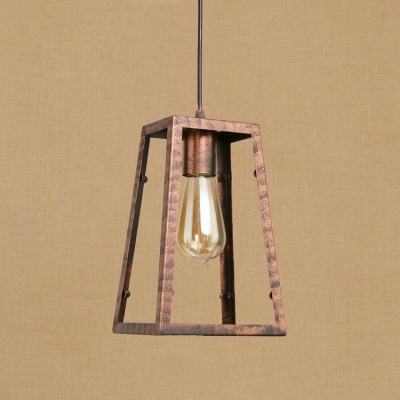 Industrial Single Pendant Light with Novelty Lantern Wire Metal Cage in Rust for Indoor Lighting