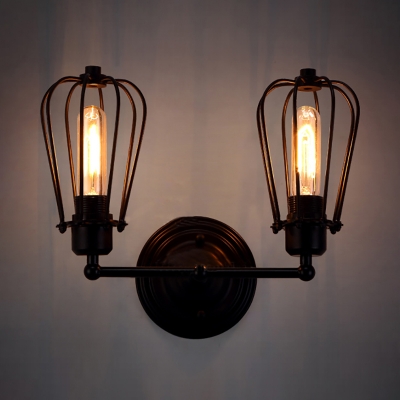 Rustic Two Upward Lighted LED Wall Sconce in Cage Style