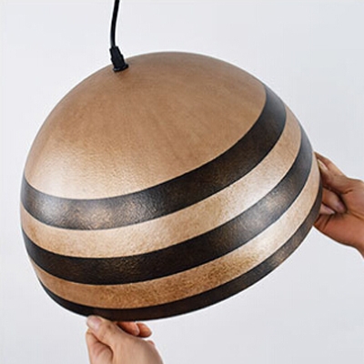 Industrial Pendant Light Striped Dome Shade, Full Size