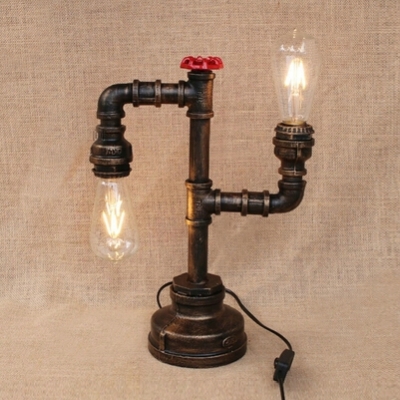 Industrial Vintage Loft Table Lamp in Rust Finish, 2 Lights 15'' Height