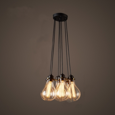 Industrial Cluster Multi-Light Pendant in Exposed Edison Bulb Style, 7 Lights