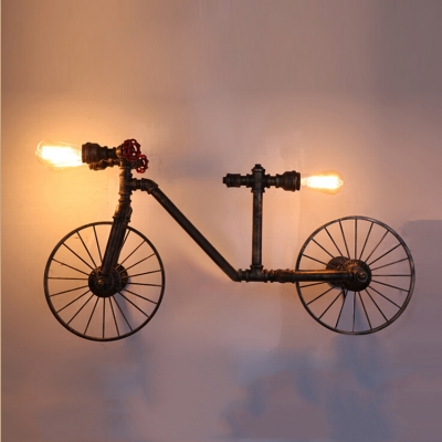 Industrial Creative Bicycle Wall Sconce in Bronze Finish, 3 Lights
