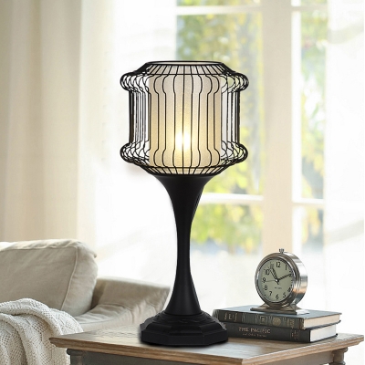 Industrial Desk Lamp 1 Light in Nordic Style with Wire Net Metal Cage in Black