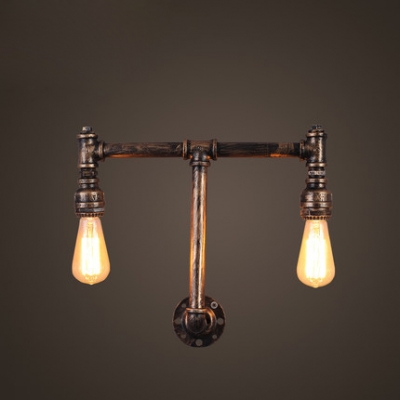 Industrial Pipe Wall Sconce in Antique Bronze Finish with Edison Bulbs, 2 Lights