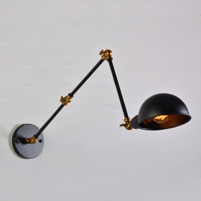 Industrial Wall Sconce Retro Adjustable Arm with Bowl Shade in Black Finish