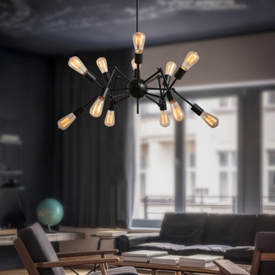 Atomic Style 12 Light LED Chandelier in Black