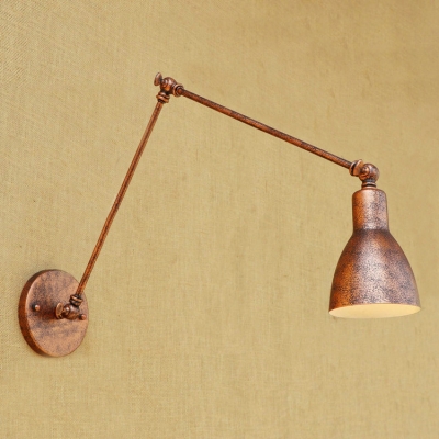 Industrial Adjustable Wall Sconce Vintage in Rust with Conical Shade