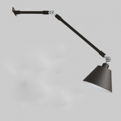 Industrial Boom Arm Wall Light Adjustable with Black Coolie Shade