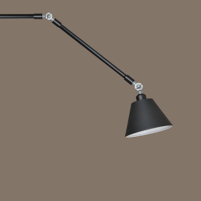 Industrial Boom Arm Wall Light Adjustable with Black Coolie Shade