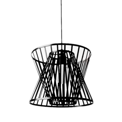 Industrial Hanging Pendant Light Single Light with Wire Net Metal Cage in Black