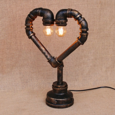 Industrial Heart-Shaped Pipe Table Lamp, 2 Lights 17'' Height