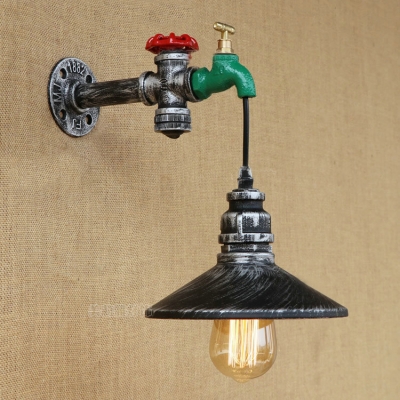 Industrial Tap Wall Sconce with Black Cone Shade, 11
