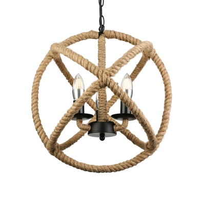 3 Light Twine Ceiling Lamp Rope Globe LED Chandelier 16'' Wide