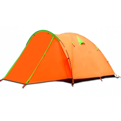 Double Layer Ultralight 4-Person Family Camping 3-Season Aluminum Rod Dome Tent, Orange