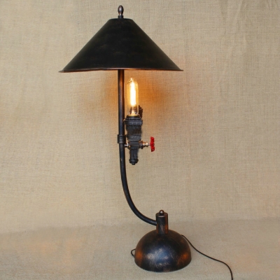 Industrial Cone Shaped Table Lamp in Black Finish 33'' High, 2 Lights Uplighting