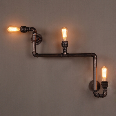 JIANGXIN Industrial Style LED Pipe Steampunk Wall Lamp Edison Light Antique Fixture Wall Sconce in Copper Finish for Bar Restaurant Bedroom Retro Wall Sconce Light 3 Lights 