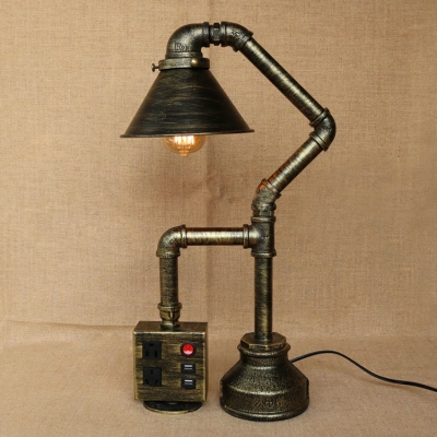 Industrial Antique Bronze Table Lamp With Conical Shade With Socket And Usb Port Accent Beautifulhalo Com