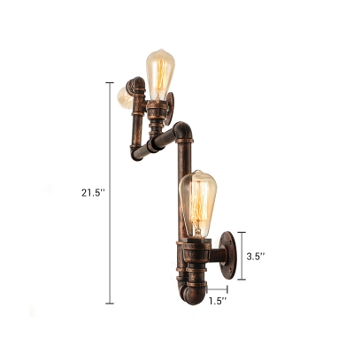 Industrial Vintage Steampunk Wall Sconce in Antique Copper Finish, 3 Lights
