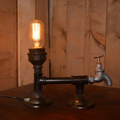 Industrial Vintage Tap Table Lamp in Black Finish, Uplighting