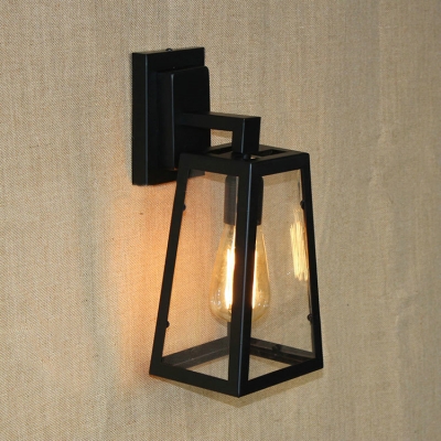 Industrial Wall Sconce 1 Light with Lantern Shade in Black