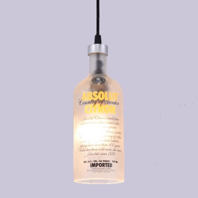 Industrial Pendant Light Liquor Bottle Upcycled, Vodka, Frosted Glass