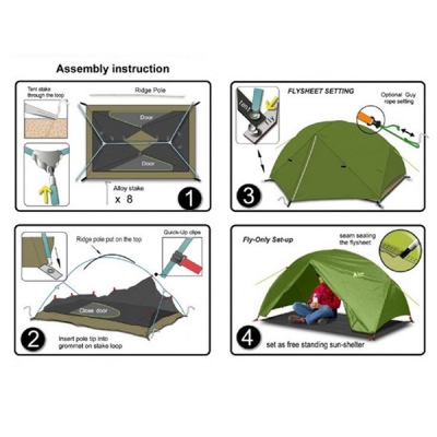 Lightweight 2-Person 3-Seaosn 40D Double Silicone Layer Camping Tent