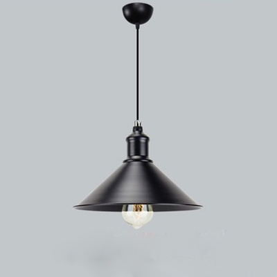 Industrial Single Pendant Light 11 Inch Wide with Black Conical Shade