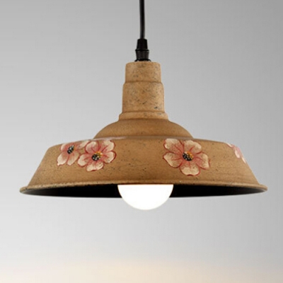 

Industrial Single Pendant Light Vintage with Flower Pattern Shade in Brass, HL445209