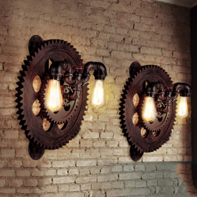 Distressed Copper 2 Lights Gear Pipe Industrial Sconce LED Wall Lamp