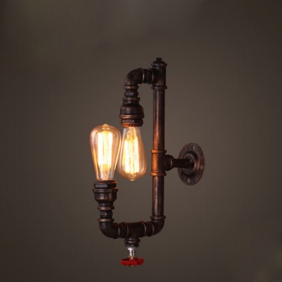 Industrial Pipe Wall Sconce in Antique Bronze Finish, 2 Lights