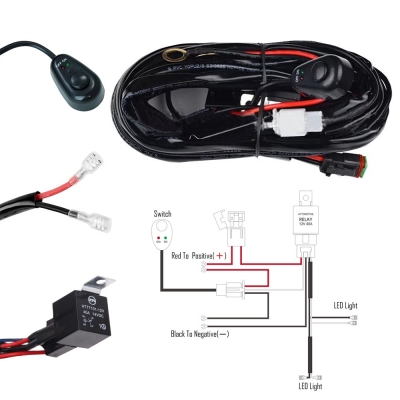 LED Light Bar Wiring Harness Kit 180W 12V 40A Fuse Relay ON/OFF Waterproof Switch 2 Lead 2 Meter Universal for Off Road ATV SUV Jeep Truck