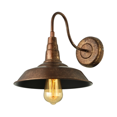 Industrial Gooseneck Barn Wall Sconce in Rust Single Light Wall Mount Fixture for Warehouse Porch Balcony