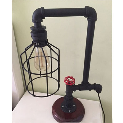 Indsutrial Metal Cage Table Lamp in Black Finish, 19.6'' Height