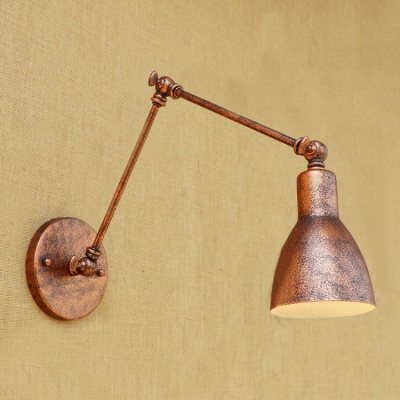 Industrial Adjustable Wall Sconce Vintage in Rust with Conical Shade