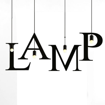 Industrial Alphabet Letter Pendant Light A to Z Metal Lighting in Black