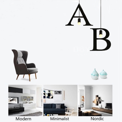 Industrial Alphabet Letter Pendant Light A to Z Metal Lighting in Black