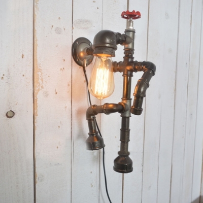 Industrial Climbing Robot Wall Sconce with Water Valve Accent