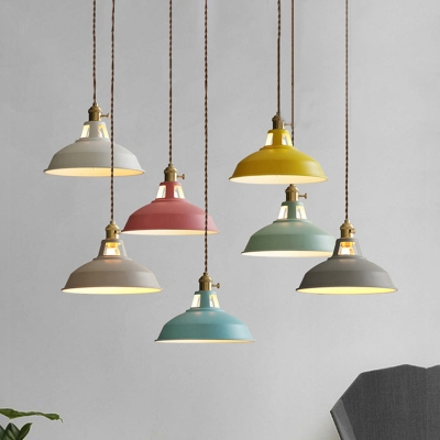 Industrial Hanging Pendant Light with Colorful Barn Shade 1 Light Pendant for Dining Table Restaurant Kitchen-White/Black/Blue/Green/Grey/Pink/Yellow