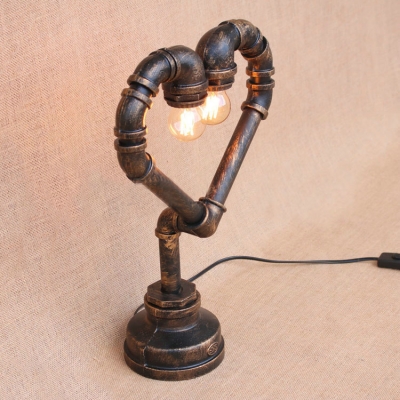 Industrial Heart-Shaped Pipe Table Lamp, 2 Lights 17'' Height