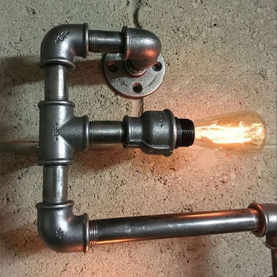 Industrial Pipe Loft Style Wall Sconce in Silver Finish, 2 Lights 12'' Height